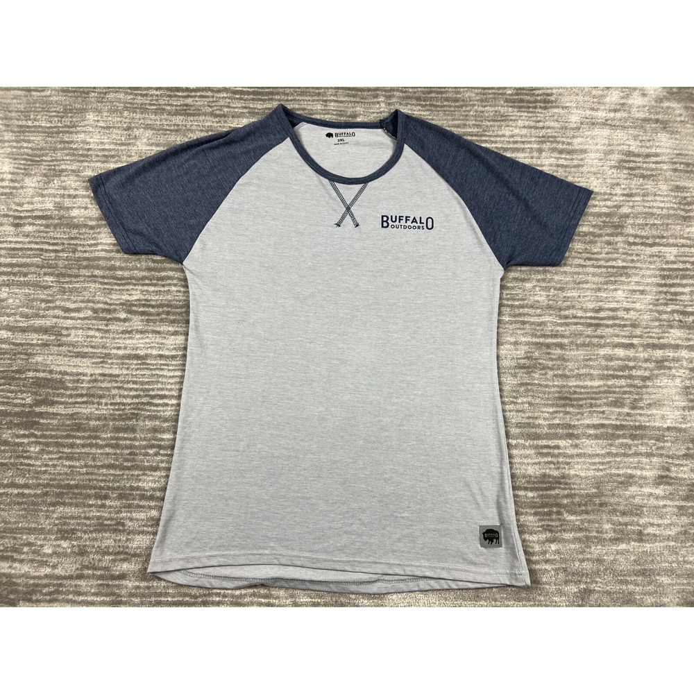 Buffalo‎ Outdoors T-Shirt Mens 2XL Gray Navy Raglan Graphic Workwear Logo Tee